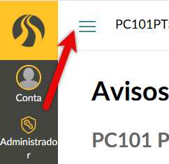 Arrow points to the triple line icon menu at the top left of Canvas, before the course name