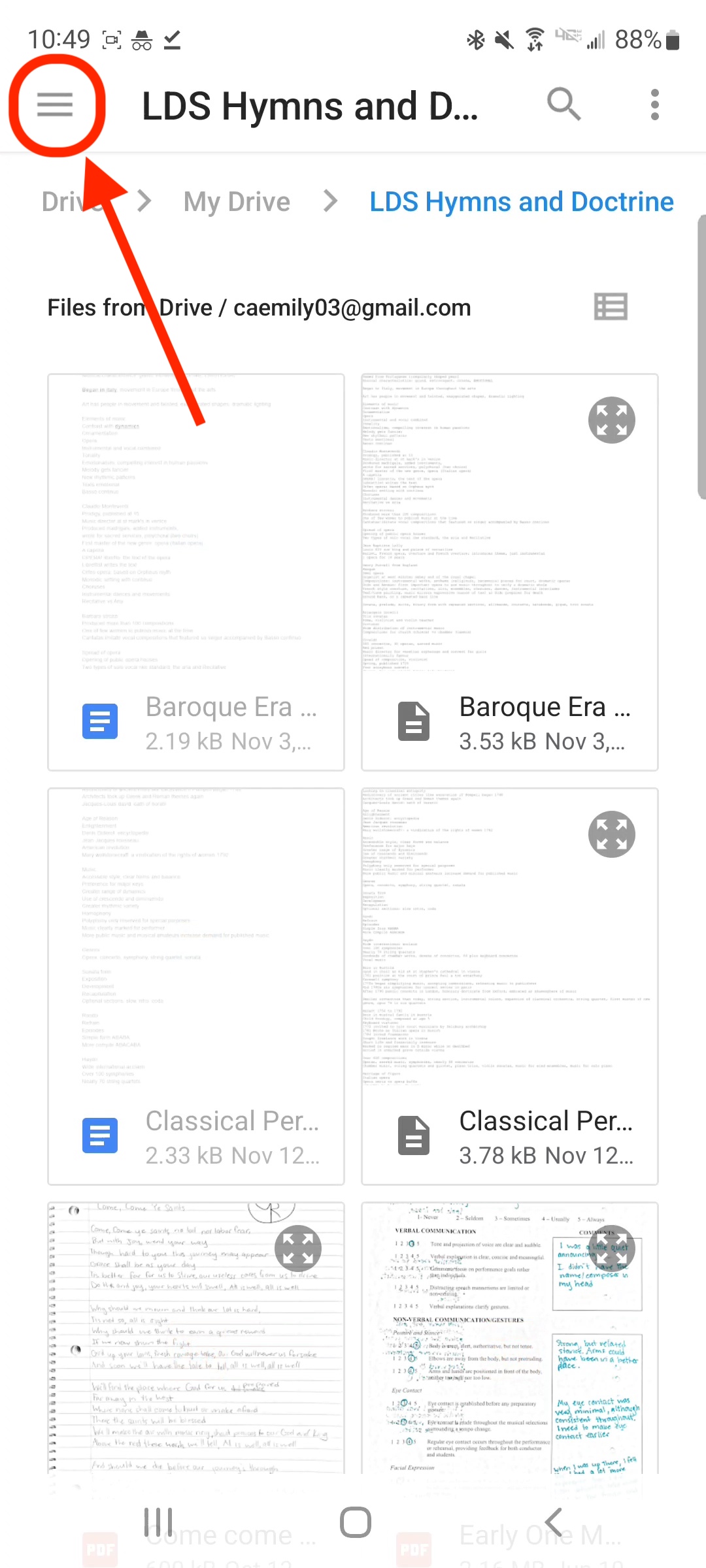 To navigate to downloads, tap the three lines located at the top left corner of the screen