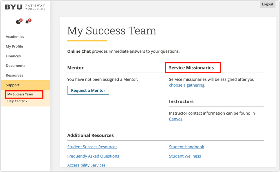BYU-Pathway Portal showing the