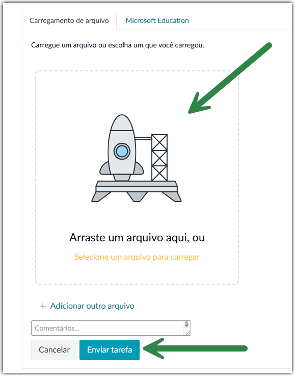 The Canvas file upload dialogue with arrows pointing to the Choose File button and the Submit Assignment Button.