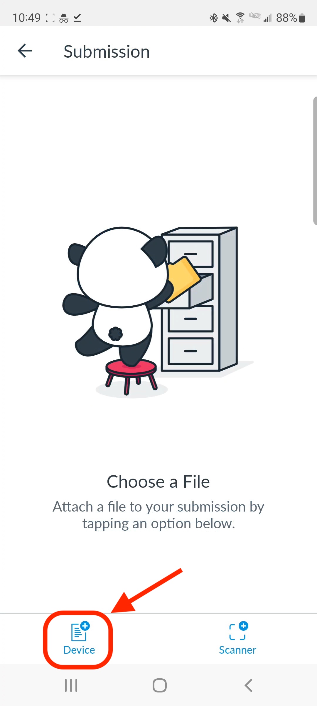 In the Submission page, you will see the device icon. Tap it.