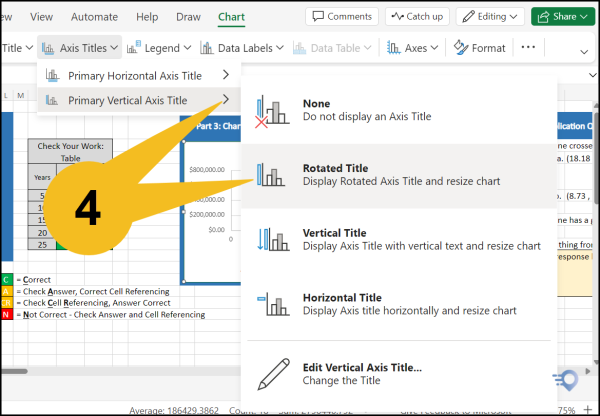 Select Primary Vertical Axis Title for your y-axis, then select Rotated Title.