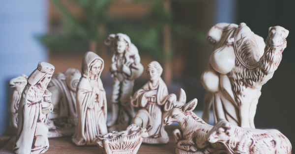 A carved nativity set