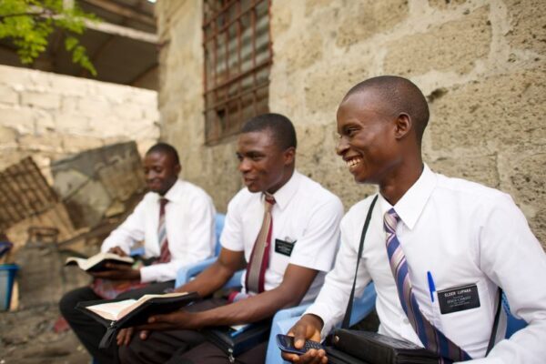 Missionaries talking on the streets