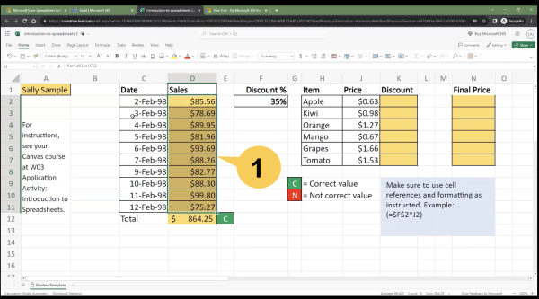 Callout number one is pointing at the range of selected cells under the Sales column.