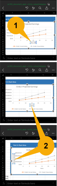 Double-tap on the Axis Title so you can enter the new titles. Add "Years" for x-axis, and "Amount Earned" for y-axis.