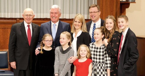 The Gilbert family with President Dieter F. Uchtdorf and Elder Dallin H. Oaks