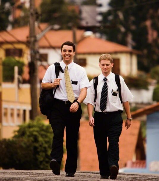 elder missionaries walking