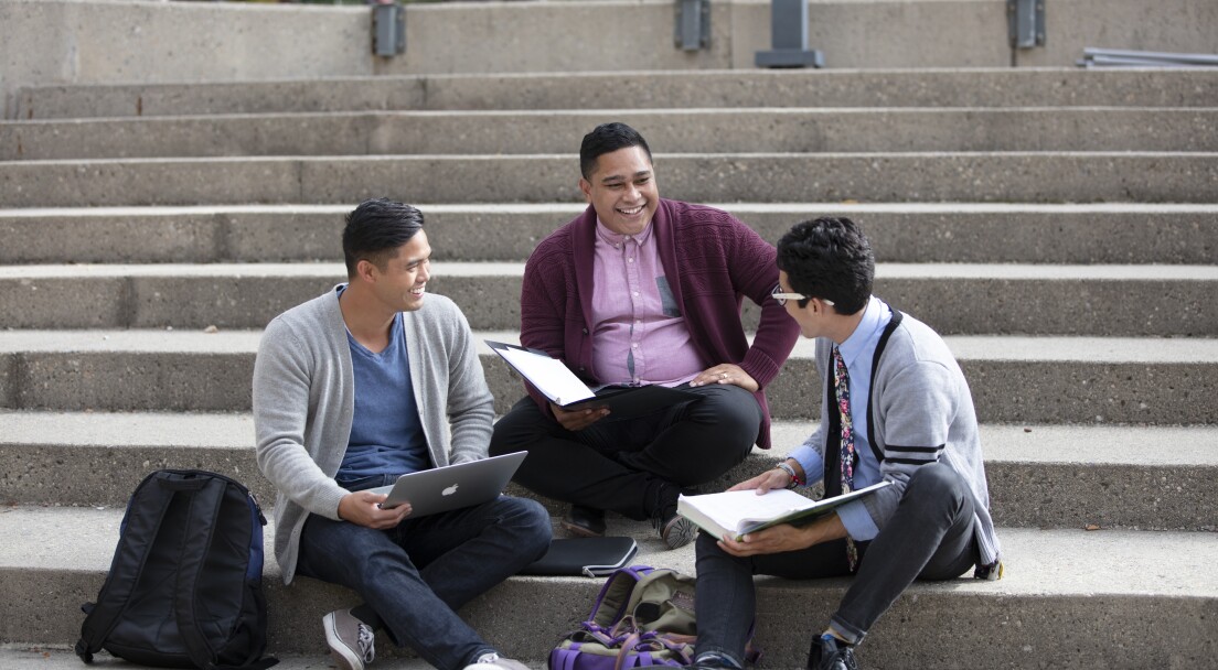 Students studying on steps