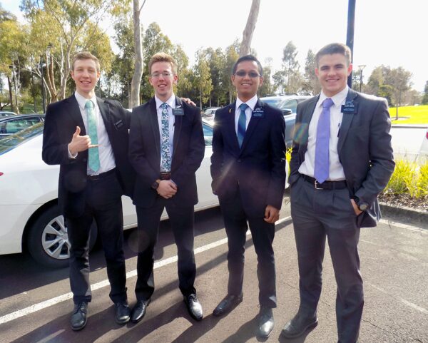 Hyrum DeGering with his mission friends