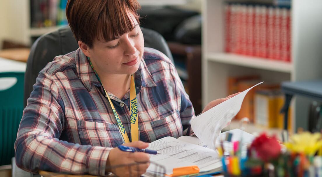 Woman sitting and studying
