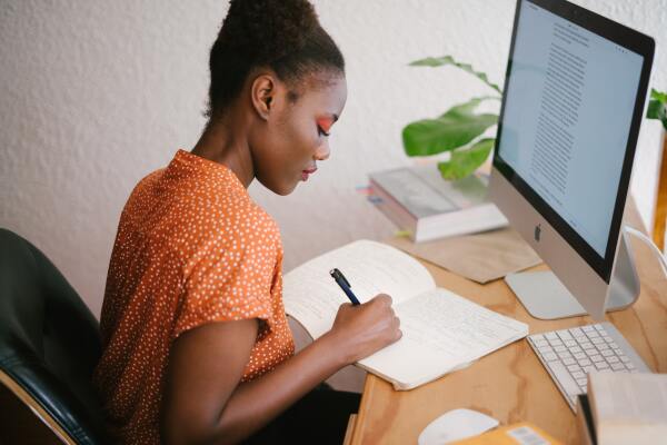 Woman in front of her computer