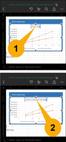 Double-tap on the Chart Title so you can add a name to your chart. Enter the new chart title and single-tap out of it to save the changes that you made.