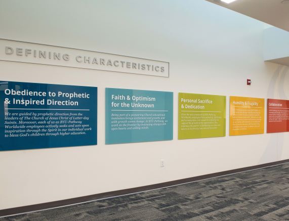 defining characteristics wall in the BYU-Pathway Worldwide headquarters in Salt Lake City