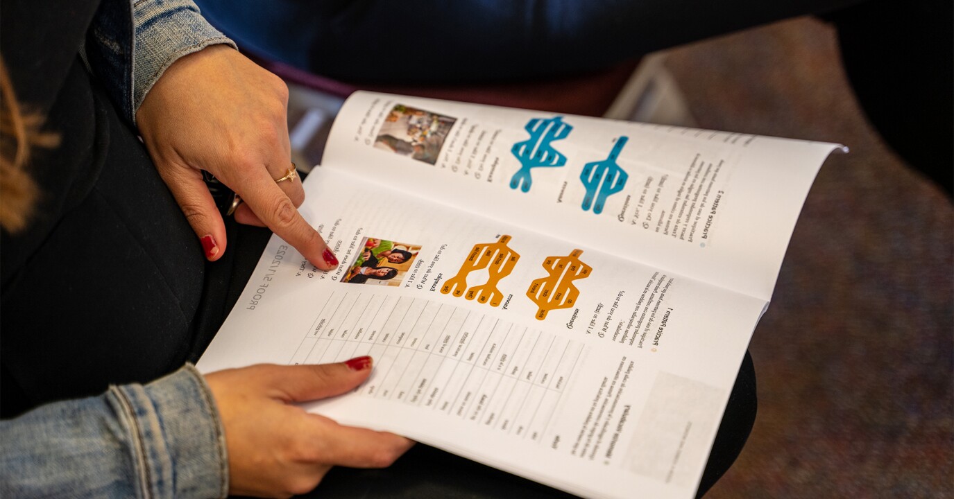 A student reading from an EnglishConnect manual