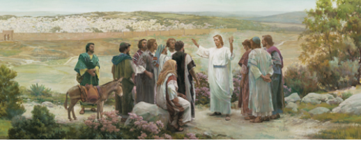 Christ standing with the apostles.